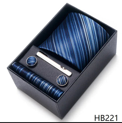 Green Necktie Set with Hanky Cufflinks & Tie Clip | 7.5cm Business Formal Tie Gift Box for Men Wedding Party - BLAKESTORE-NG