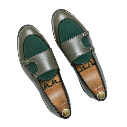 Green Shallow Loafers Double Buckle &nbsp;Men Fashion Shoes. - Maison Novaire #