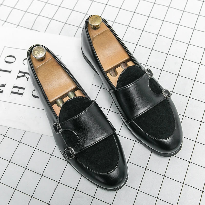 Green Shallow Loafers Double Buckle &nbsp;Men Fashion Shoes. - Maison Novaire #