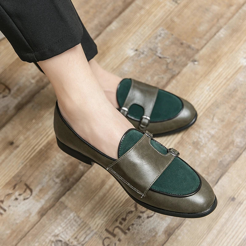 Green Shallow Loafers Double Buckle &nbsp;Men Fashion Shoes. - Maison Novaire #