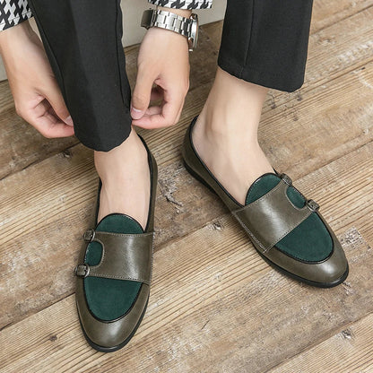 Green Shallow Loafers Double Buckle &nbsp;Men Fashion Shoes. - Maison Novaire #