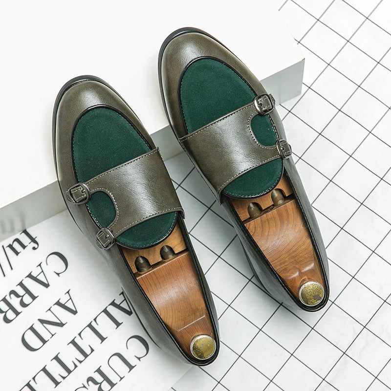 Green Shallow Loafers Double Buckle &nbsp;Men Fashion Shoes. - Maison Novaire #