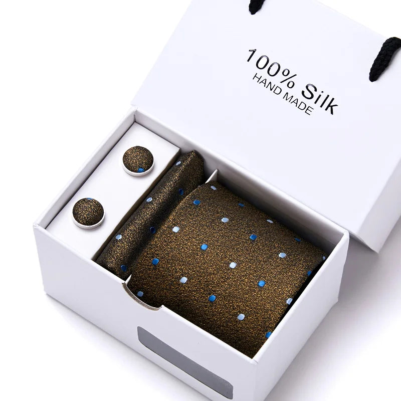 100% Silk Striped Floral Tie Set with Handkerchief | 7.5cm Men’s Luxury Necktie Gift Box for Wedding Business Party