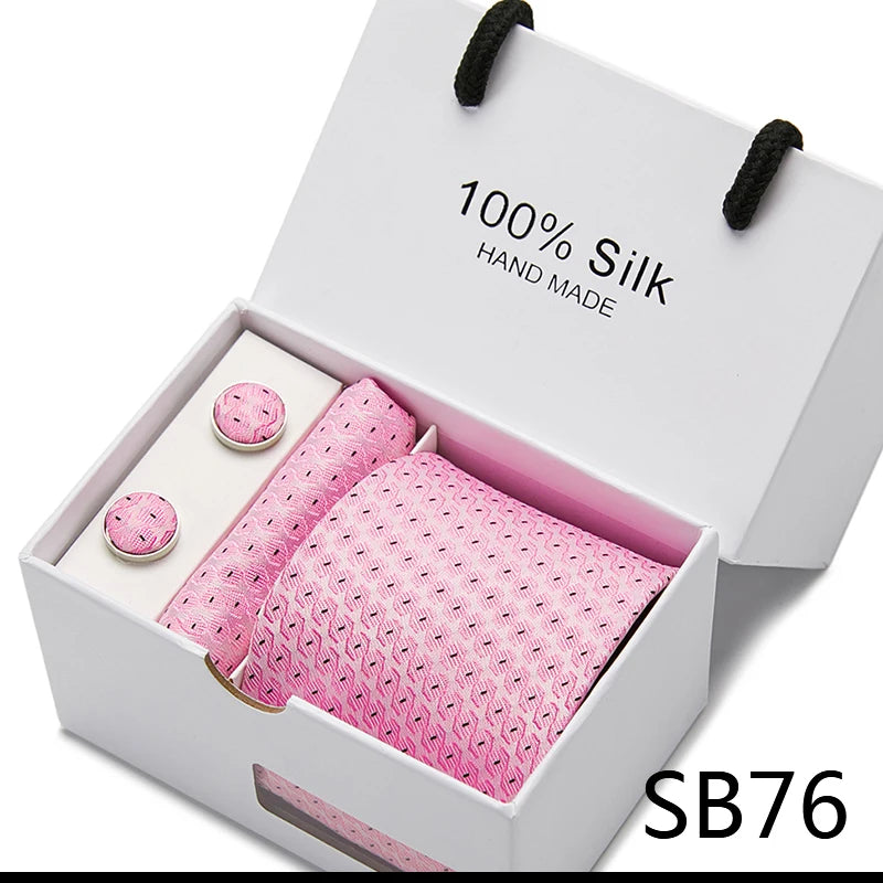 100% Silk Striped Floral Tie Set with Handkerchief | 7.5cm Men’s Luxury Necktie Gift Box for Wedding Business Party