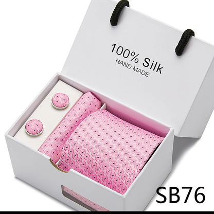 100% Silk Striped Floral Tie Set with Handkerchief | 7.5cm Men’s Luxury Necktie Gift Box for Wedding Business Party