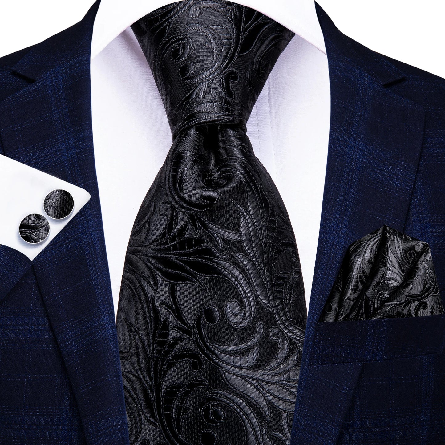 Hi-Tie Black Paisley Silk Tie 8.5cm | 100% Silk Men’s Formal Luxury Necktie for Wedding Business Party