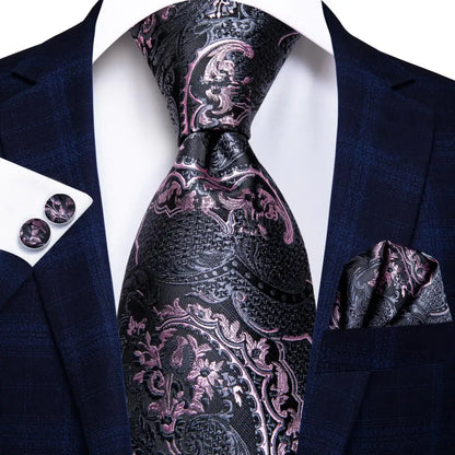 Hi-Tie Black Paisley Silk Tie 8.5cm | 100% Silk Men’s Formal Luxury Necktie for Wedding Business Party