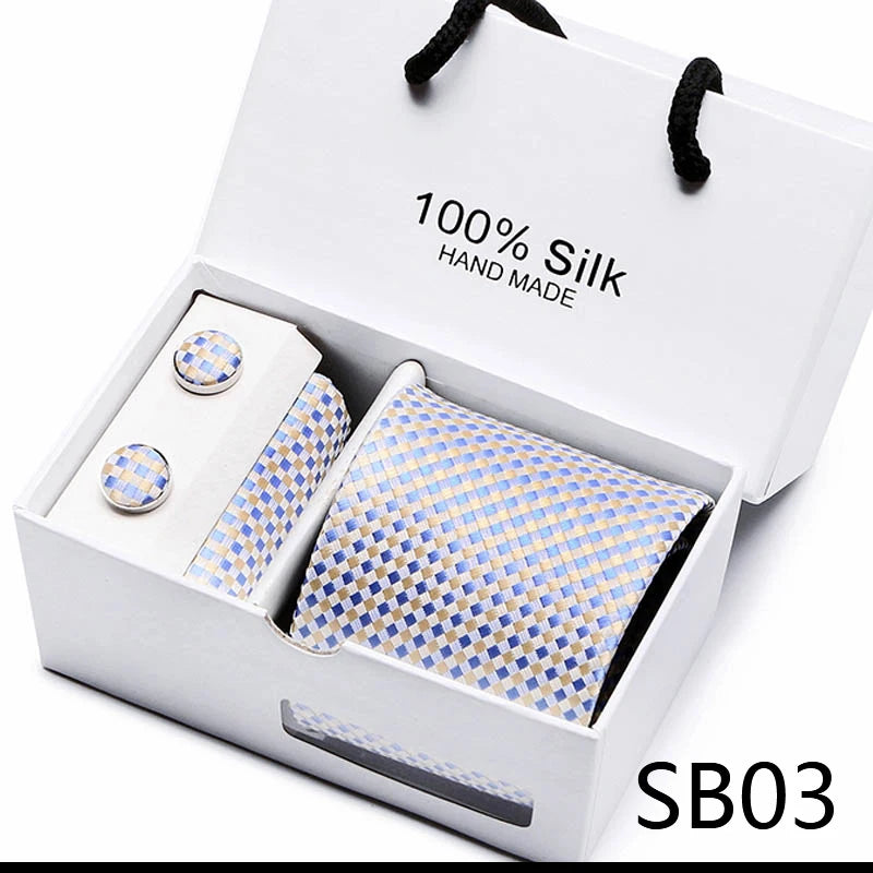 100% Silk Striped Floral Tie Set with Handkerchief | 7.5cm Men’s Luxury Necktie Gift Box for Wedding Business Party