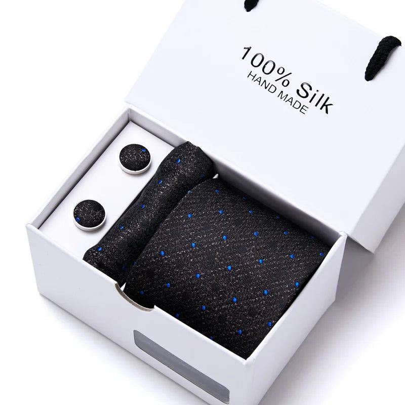 100% Silk Striped Floral Tie Set with Handkerchief | 7.5cm Men’s Luxury Necktie Gift Box for Wedding Business Party