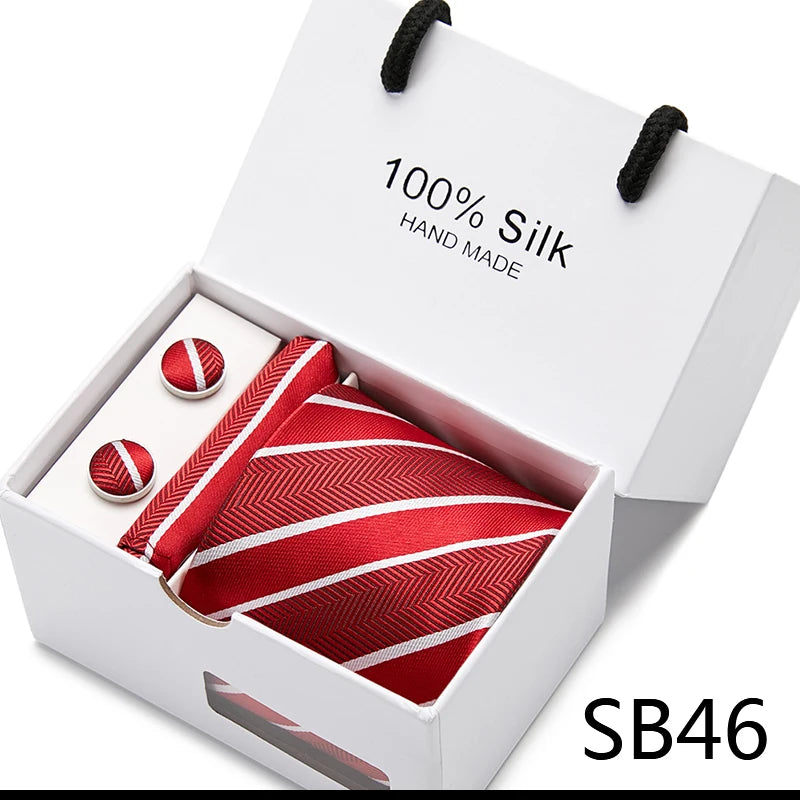 100% Silk Striped Floral Tie Set with Handkerchief | 7.5cm Men’s Luxury Necktie Gift Box for Wedding Business Party