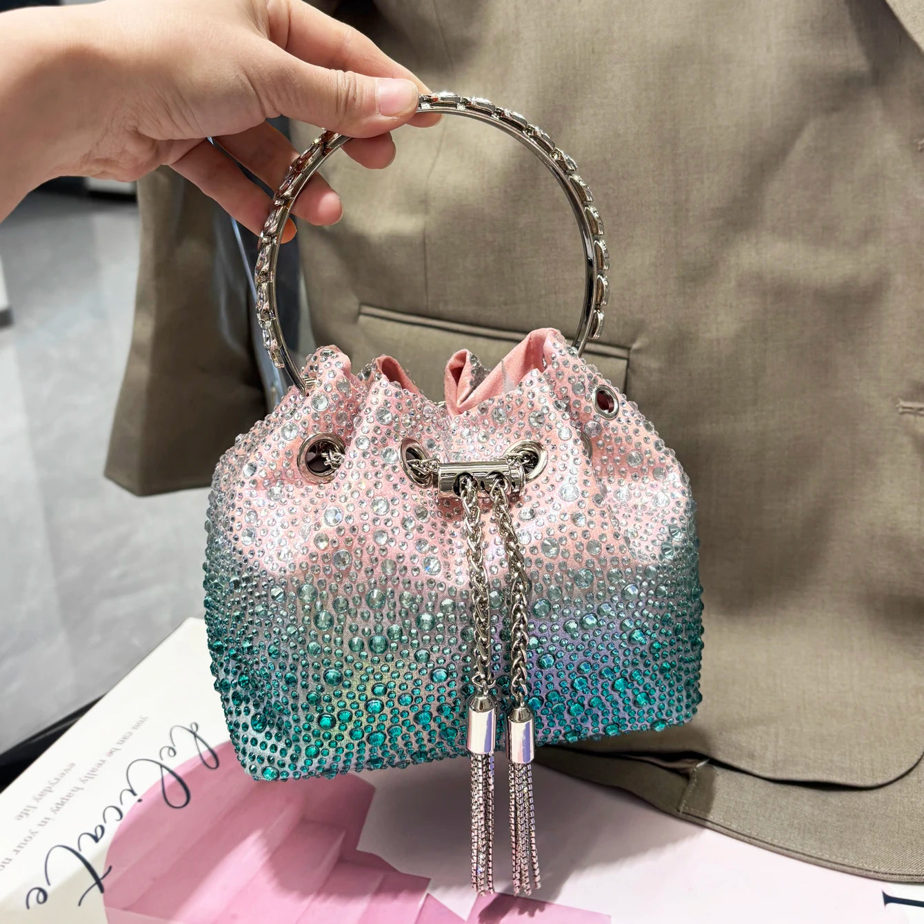 Handle Rhinestones Evening luxury clutch Purse. - Maison Novaire #