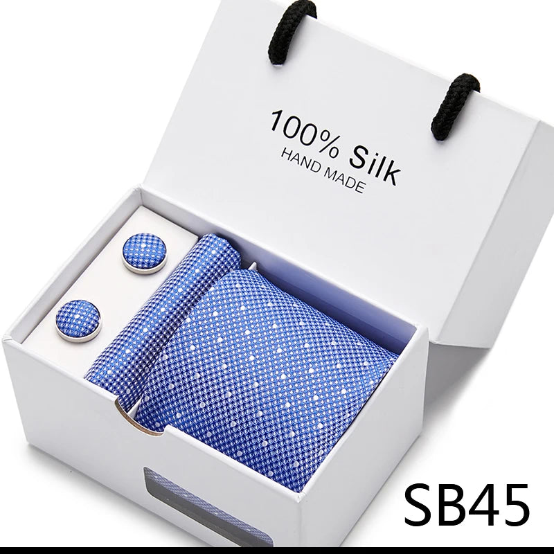 100% Silk Striped Floral Tie Set with Handkerchief | 7.5cm Men’s Luxury Necktie Gift Box for Wedding Business Party