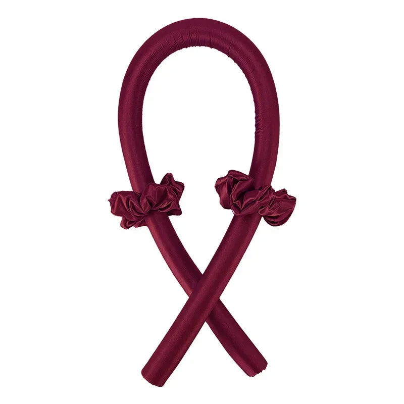 Heatless Curling Rod Headband | No-Heat Sleeping Curler Wine Red no clip