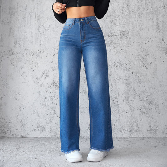High-waist Non-elastic Wide-Leg Jeans - Maison Novaire