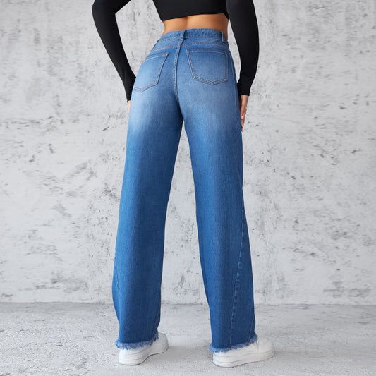 High-waist Non-elastic Wide-Leg Jeans - Maison Novaire