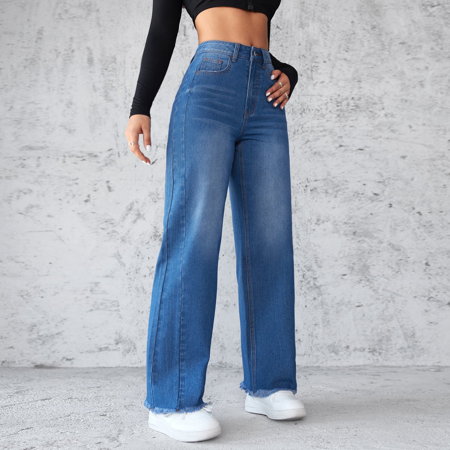High-waist Non-elastic Wide-Leg Jeans - Maison Novaire