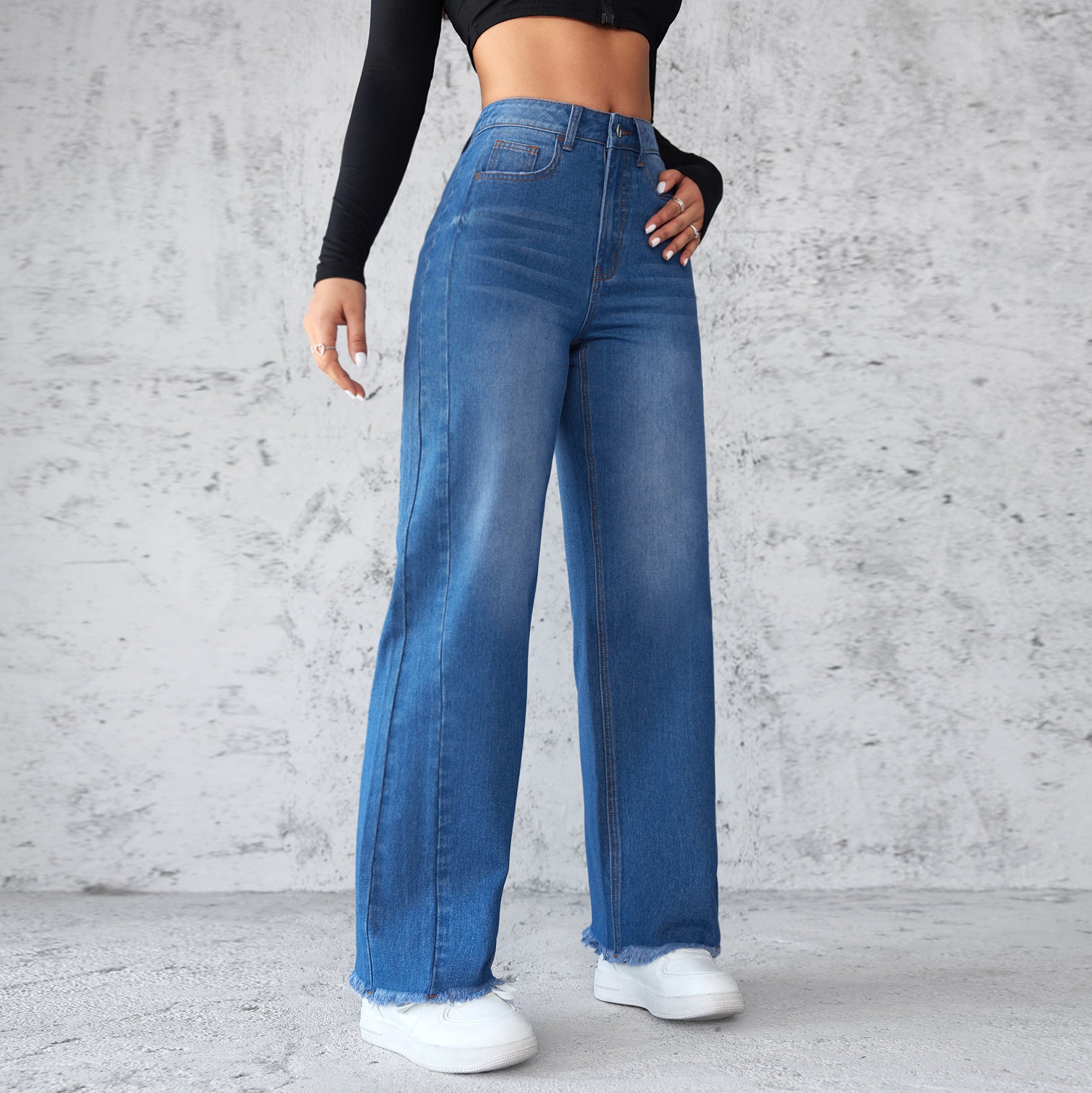 High-waist Non-elastic Wide-Leg Jeans - Maison Novaire