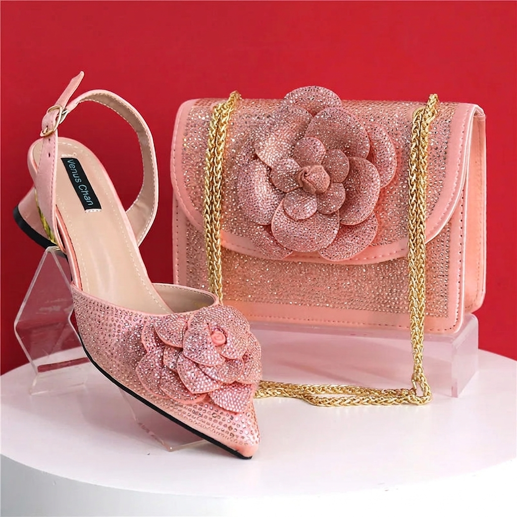 Peach Elegant Lady Shoes and Bag Set PEACH