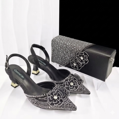 Maison Novaire African-Inspired Evening Shoe and Clutch Set BLACK
