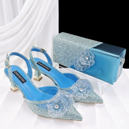 Maison Novaire African-Inspired Evening Shoe and Clutch Set SKY BLUE