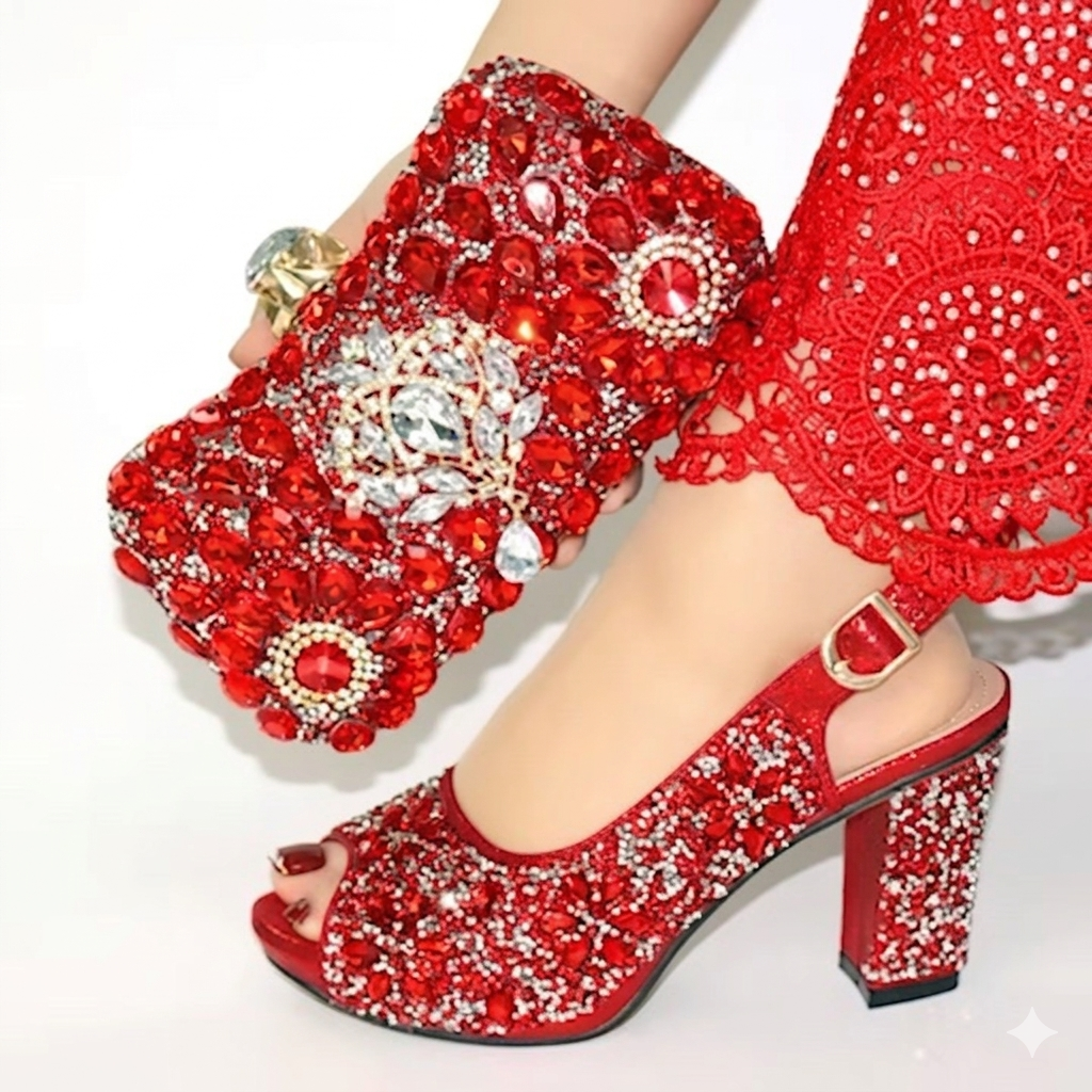 Italian Party Pumps and Matching Bag Set Red