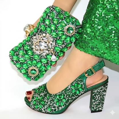 Italian Party Pumps and Matching Bag Set green