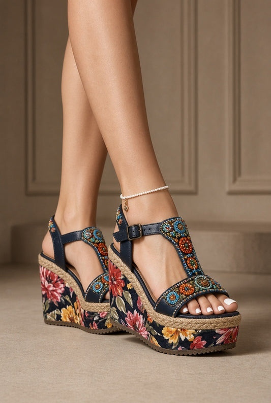 Retro Mid-Heel Platform Wedge Sandals | Maison Novaire Collection  - 6 - Maison Novaire
