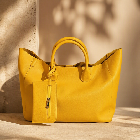 Oversized Vegan Leather Tote Bag | Maison Novaire Collection  - Yellow - Maison Novaire