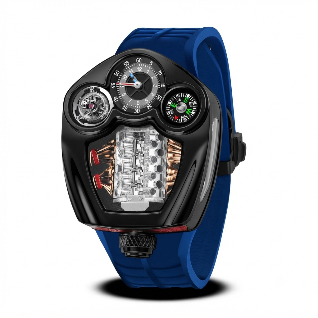 PINDU Engine Series Quartz Watch for Men | Luxury Stainless Steel Compass Watch  - blue - Maison Novaire
