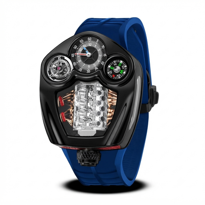 PINDU Engine Series Quartz Watch for Men | Luxury Stainless Steel Compass Watch  - blue - Maison Novaire