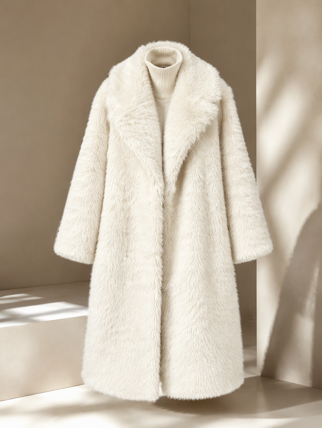 Premium White Faux Fur Maxi Coat  - white / S - Maison Novaire