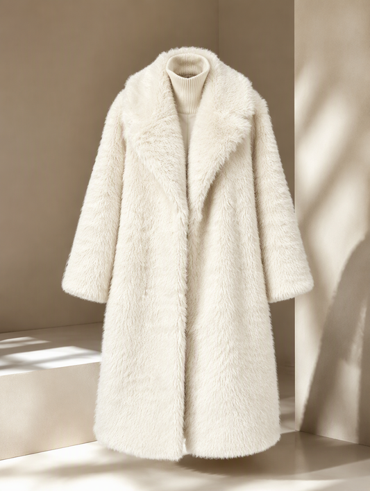 Premium White Faux Fur Maxi Coat  - white / S - Maison Novaire