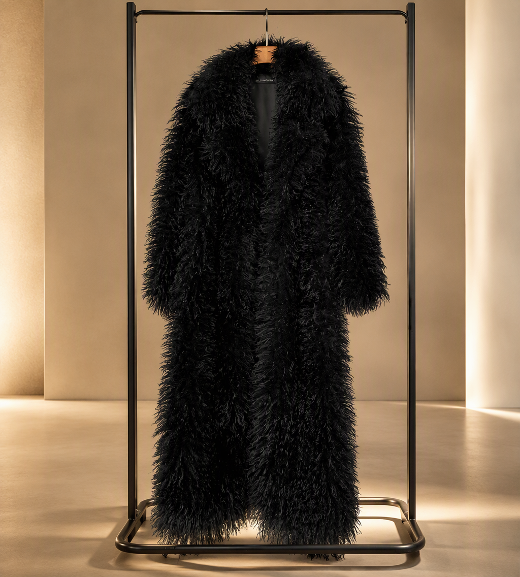 Premium White Faux Fur Maxi Coat  - Black / S - Maison Novaire