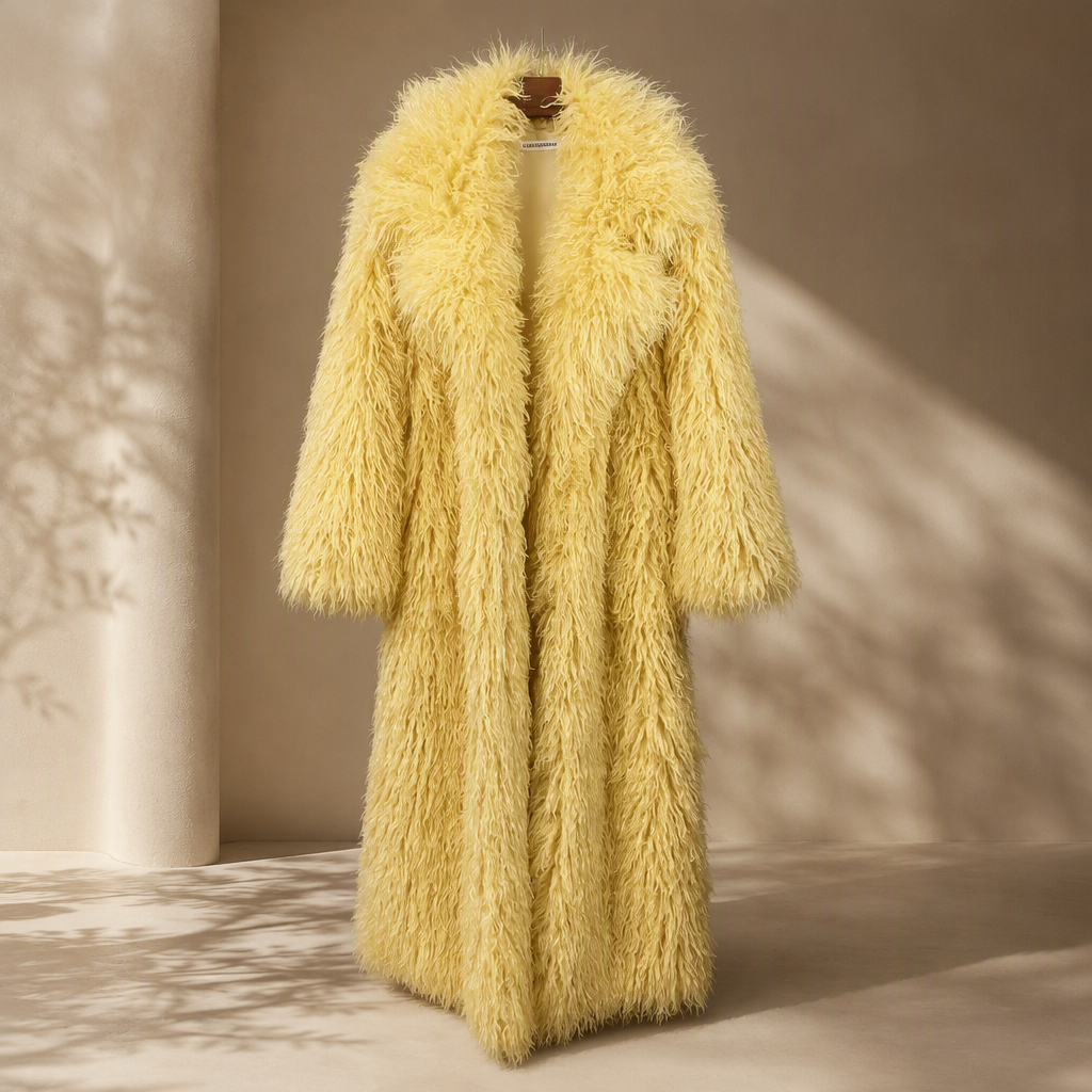 Premium White Faux Fur Maxi Coat  - Yellow / S - Maison Novaire