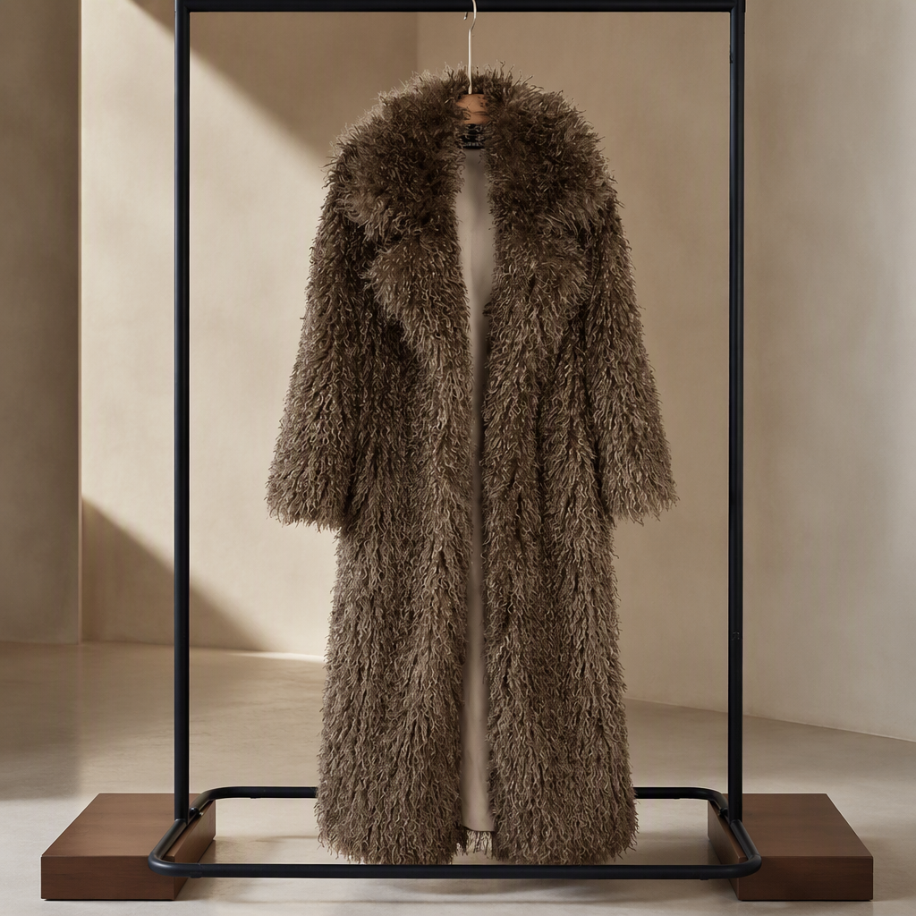 Premium White Faux Fur Maxi Coat  - Khaki / S - Maison Novaire