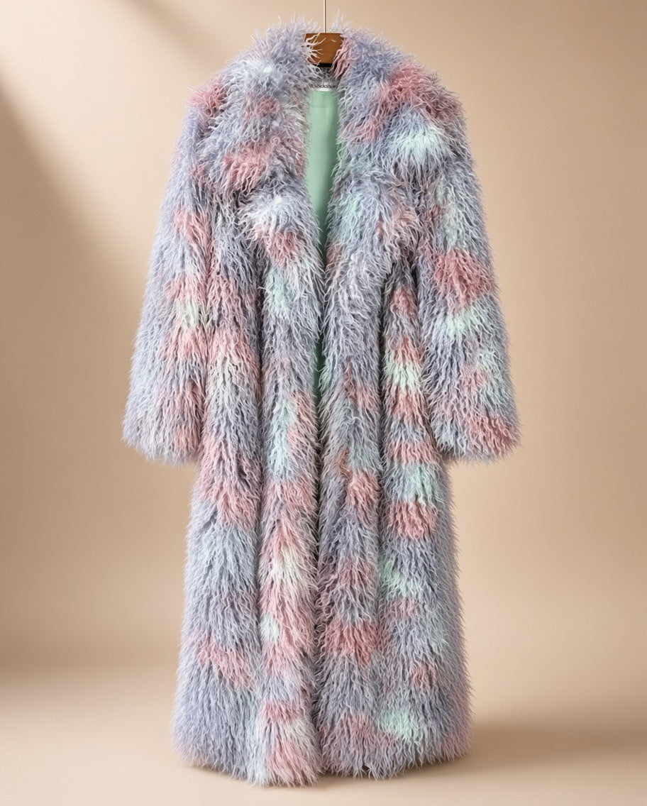 Premium White Faux Fur Maxi Coat  - Purple Blue / S - Maison Novaire