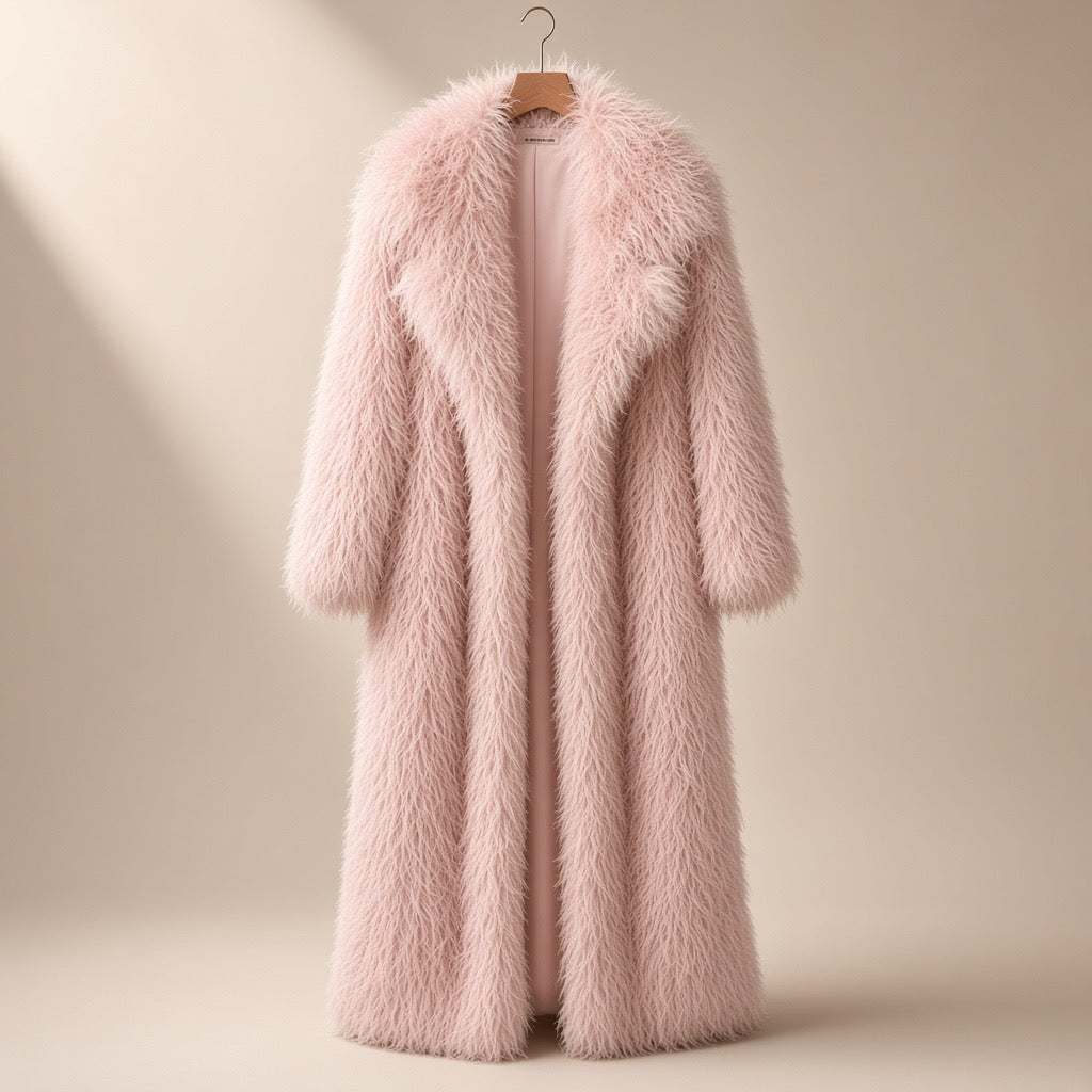 Premium White Faux Fur Maxi Coat  - Pink / S - Maison Novaire