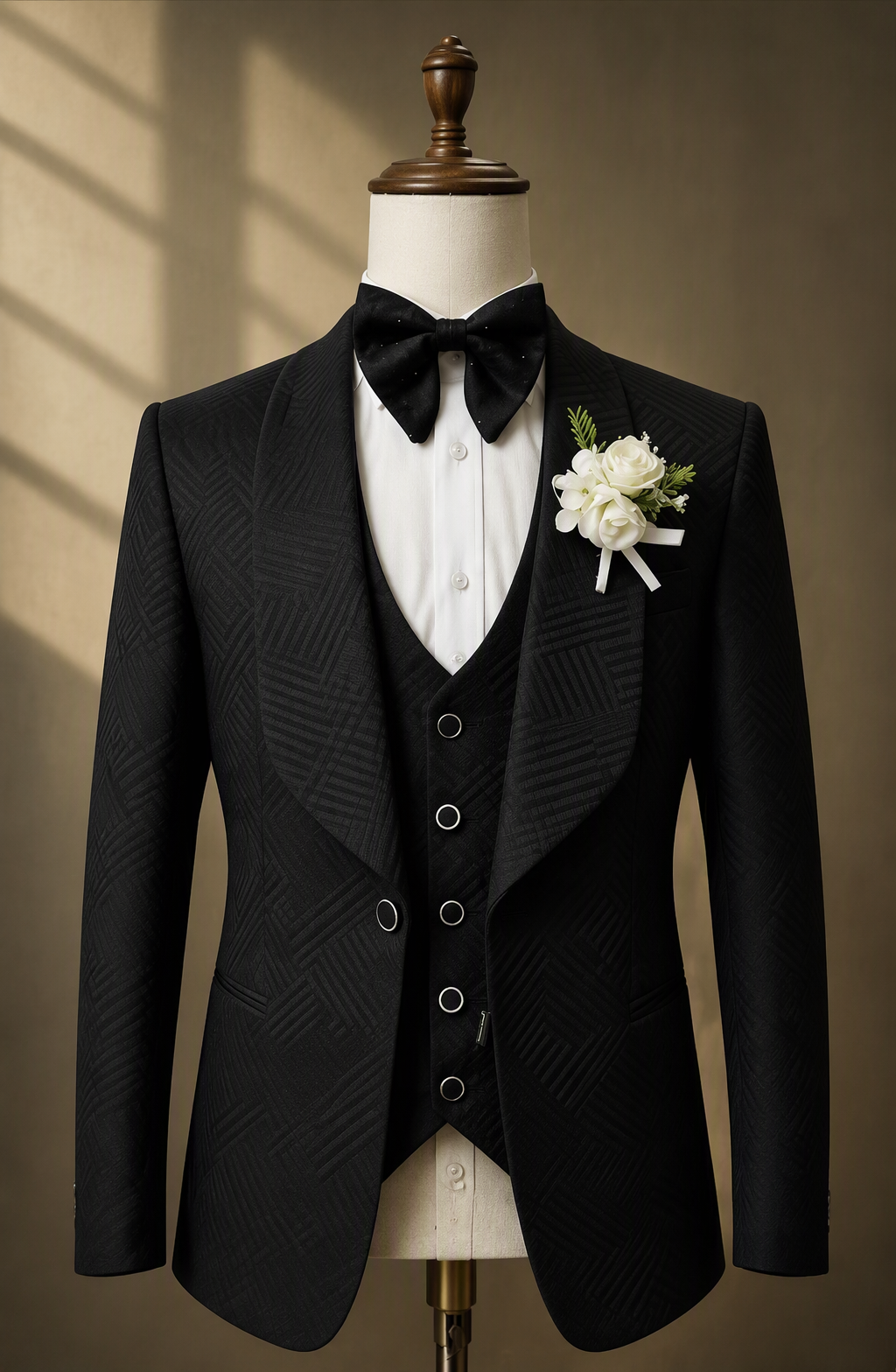 Three-Piece Shawl-Collar Wedding Suit | Maison Novaire Collection  - 01 Jet Black / XS - Maison Novaire