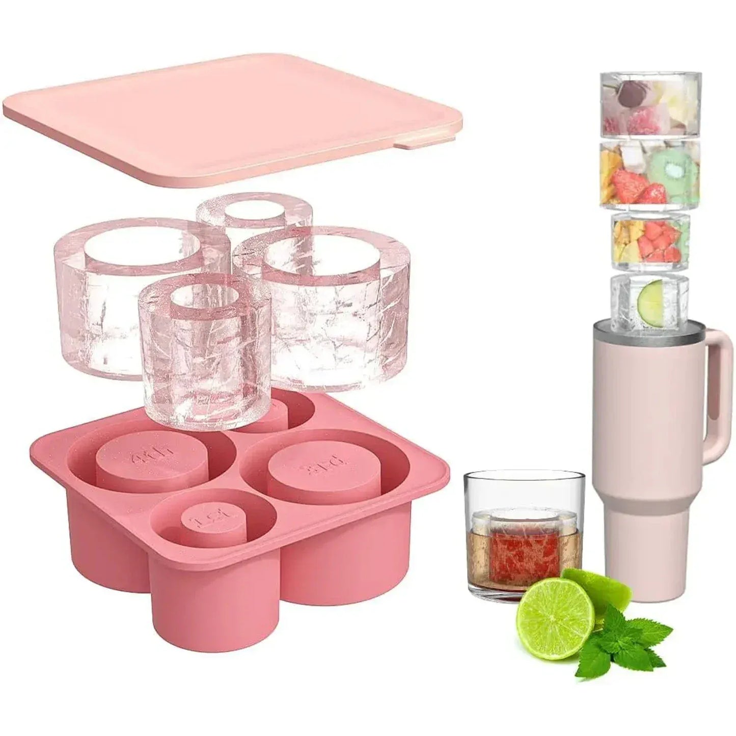Ice Cube Tray Mold for Tumbler Stanley Cup Silicone Cylinder Ice Cube Maker Mold with Lid For 20oz 30oz 40oz - Maison Novaire