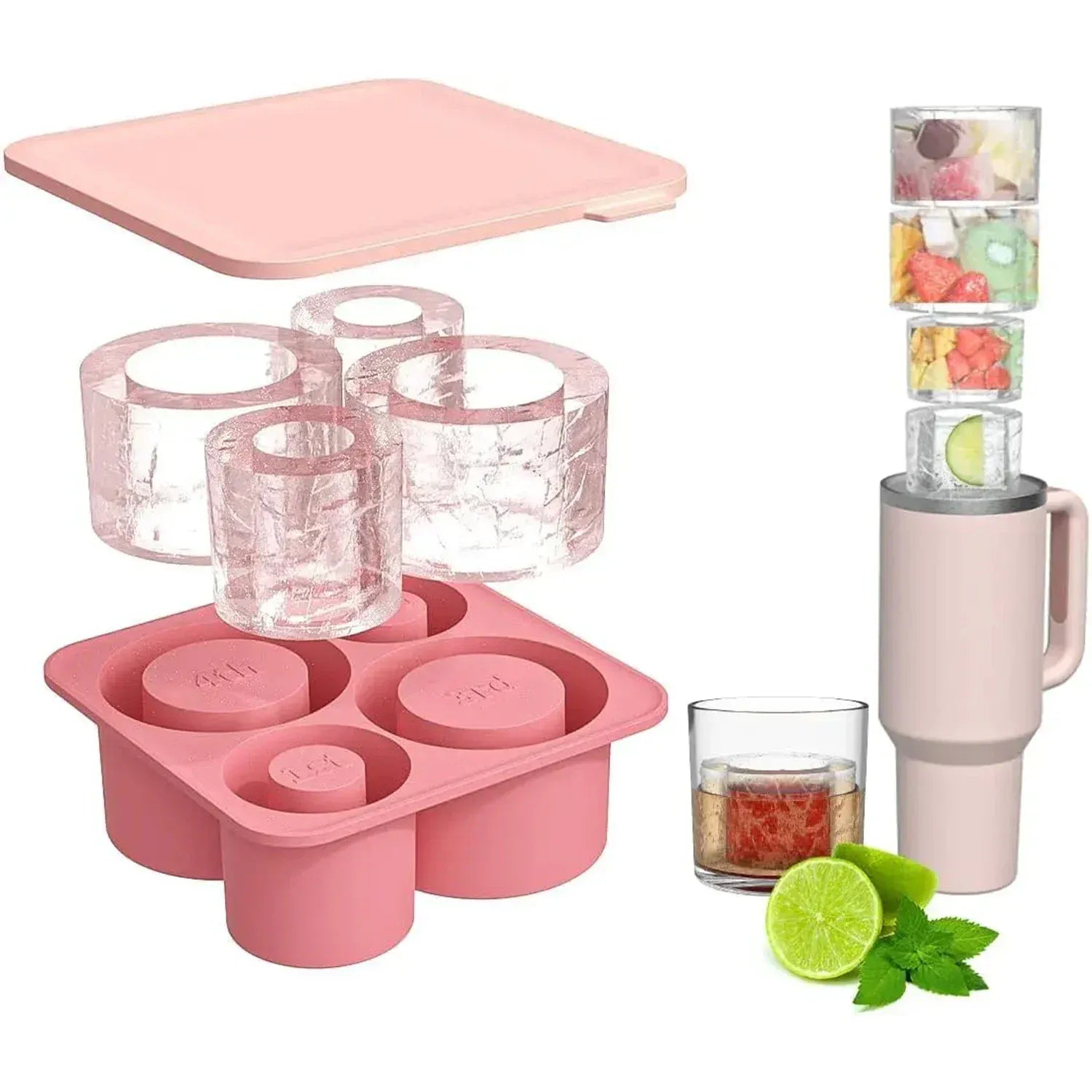 Ice Cube Tray Mold for Tumbler Stanley Cup Silicone Cylinder Ice Cube Maker Mold with Lid For 20oz 30oz 40oz - Maison Novaire