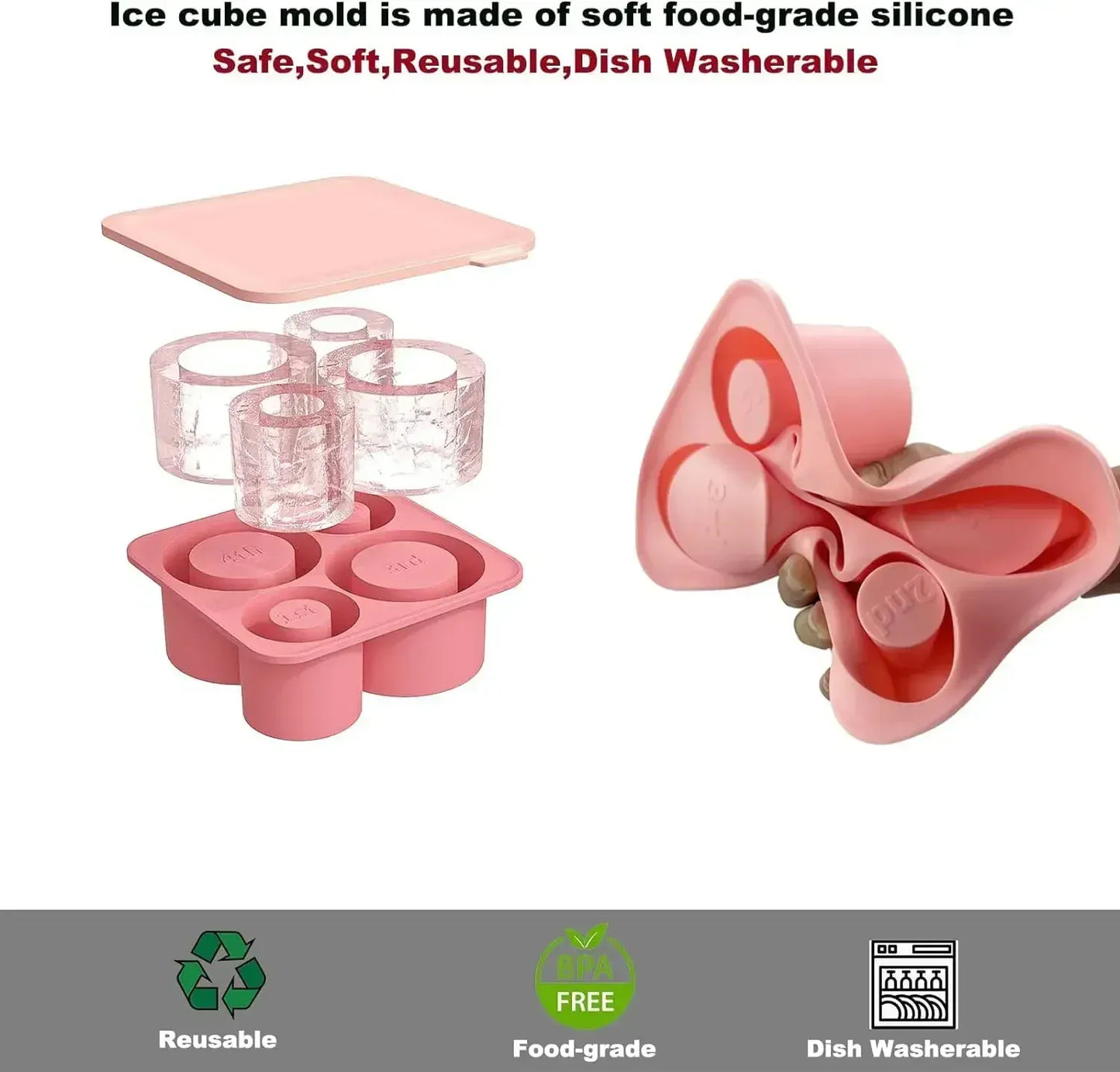 Ice Cube Tray Mold for Tumbler Stanley Cup Silicone Cylinder Ice Cube Maker Mold with Lid For 20oz 30oz 40oz - Maison Novaire