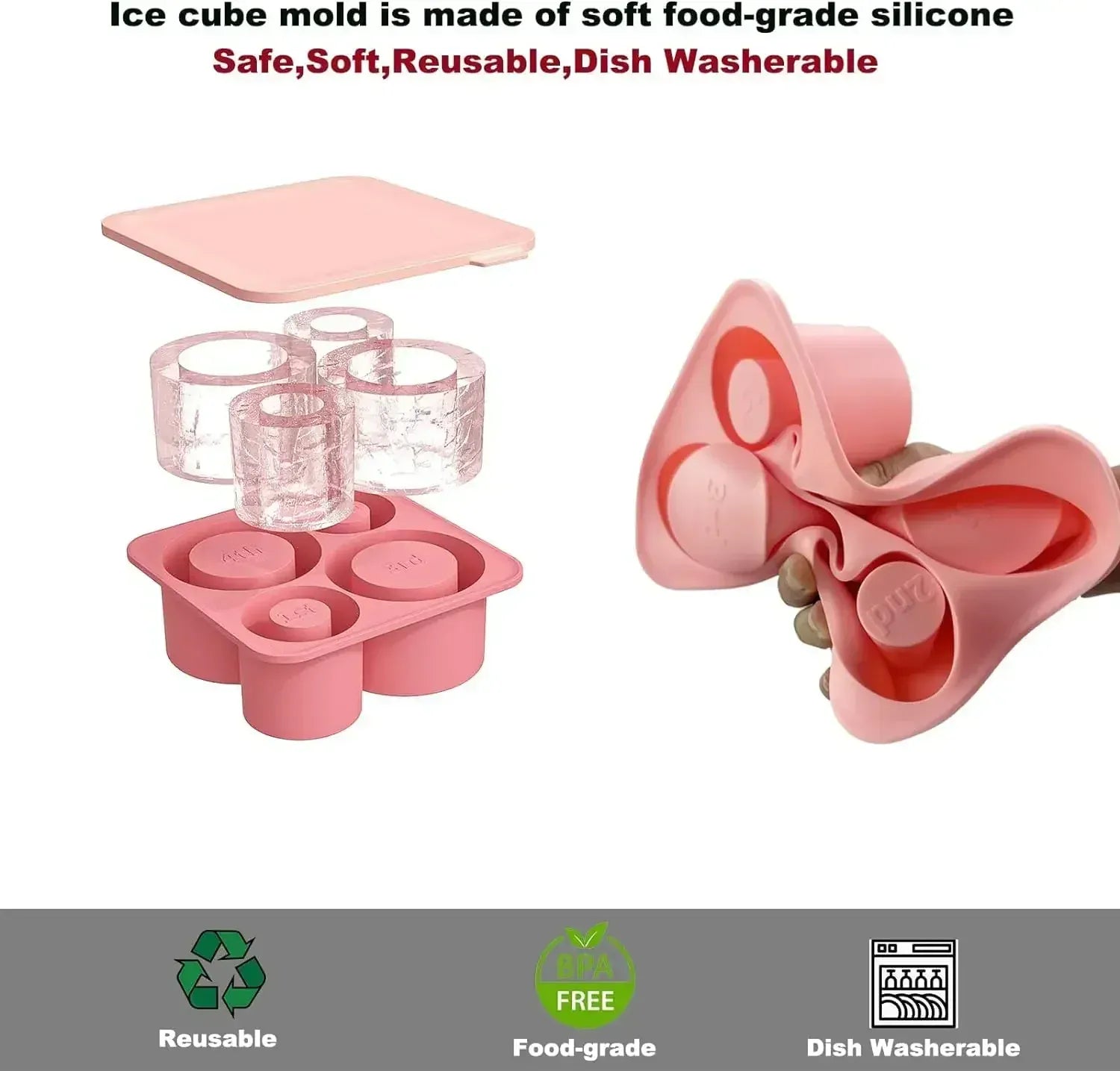 Ice Cube Tray Mold for Tumbler Stanley Cup Silicone Cylinder Ice Cube Maker Mold with Lid For 20oz 30oz 40oz - Maison Novaire