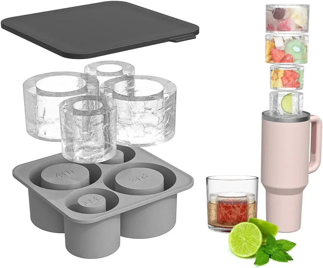 Ice Cube Tray Mold for Tumbler Stanley Cup Silicone Cylinder Ice Cube Maker Mold with Lid For 20oz 30oz 40oz - Maison Novaire