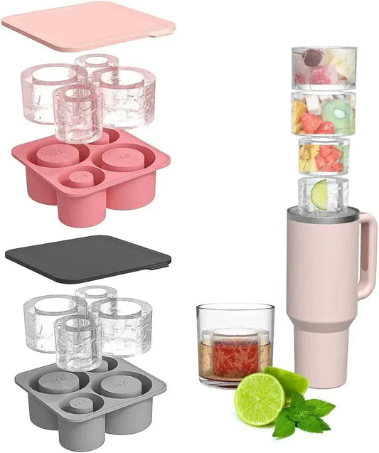 Ice Cube Tray Mold for Tumbler Stanley Cup Silicone Cylinder Ice Cube Maker Mold with Lid For 20oz 30oz 40oz - Maison Novaire