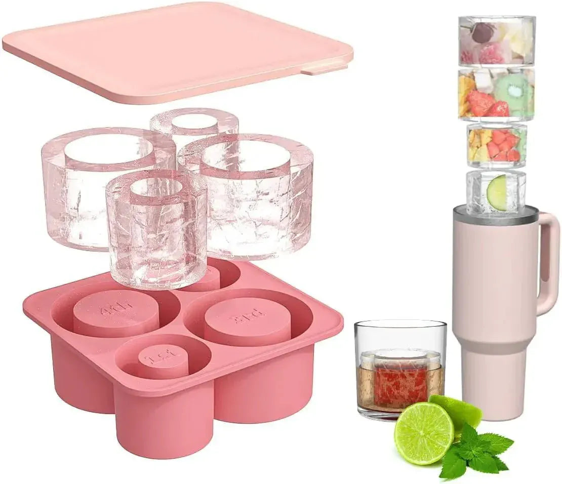 Ice Cube Tray Mold for Tumbler Stanley Cup Silicone Cylinder Ice Cube Maker Mold with Lid For 20oz 30oz 40oz - Maison Novaire