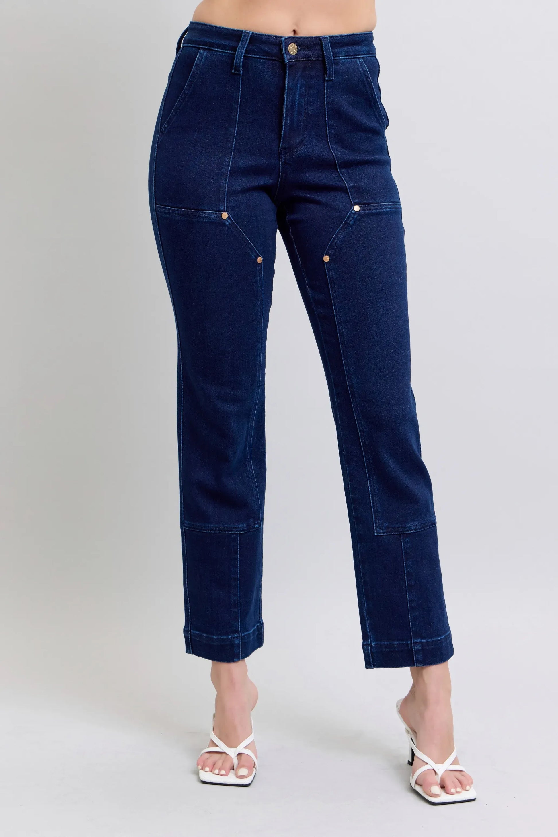 Indigo Star Stud High-Waist Straight-Leg Jeans - BLAKESTORE-NG