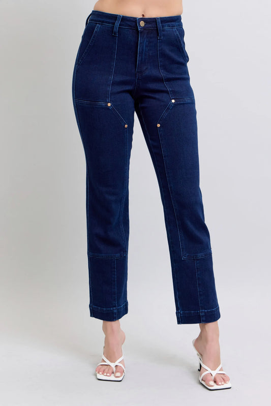 Indigo Star Stud High-Waist Straight-Leg Jeans - BLAKESTORE-NG
