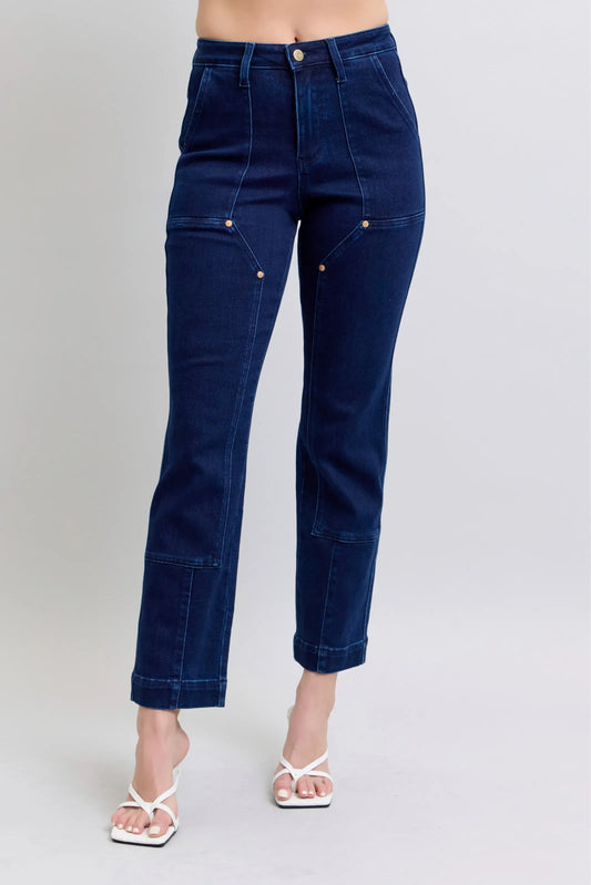Indigo Star Stud High-Waist Straight-Leg Jeans - BLAKESTORE-NG