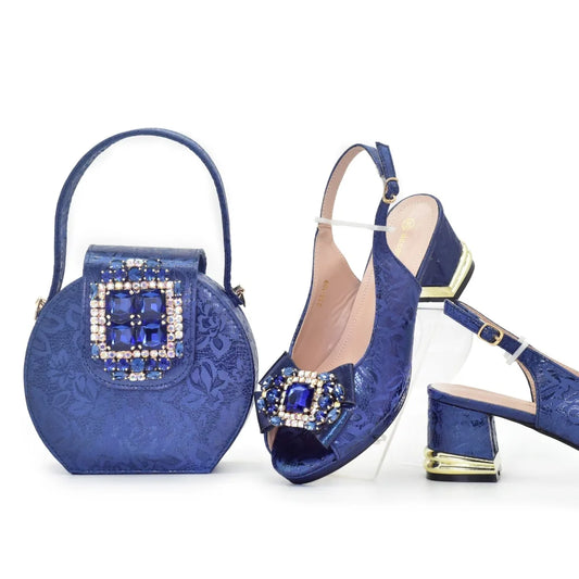 Italian-Style Pink Party Pumps & Matching Bag Set SU1-1  - Blue / 38 - Maison Novaire