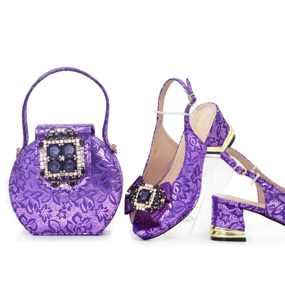 Italian-Style Pink Party Pumps & Matching Bag Set SU1-1  - PURPLE / 42 - Maison Novaire